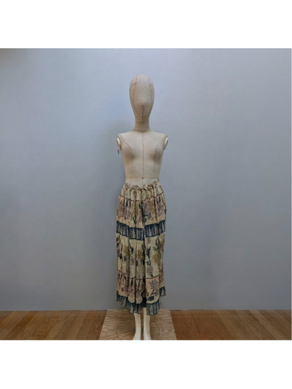 PHOOL Vintage Boho Floral Crinkle Cotton Tiered Elastic Maxi Skirt- Petite Small - Picture 2 of 8